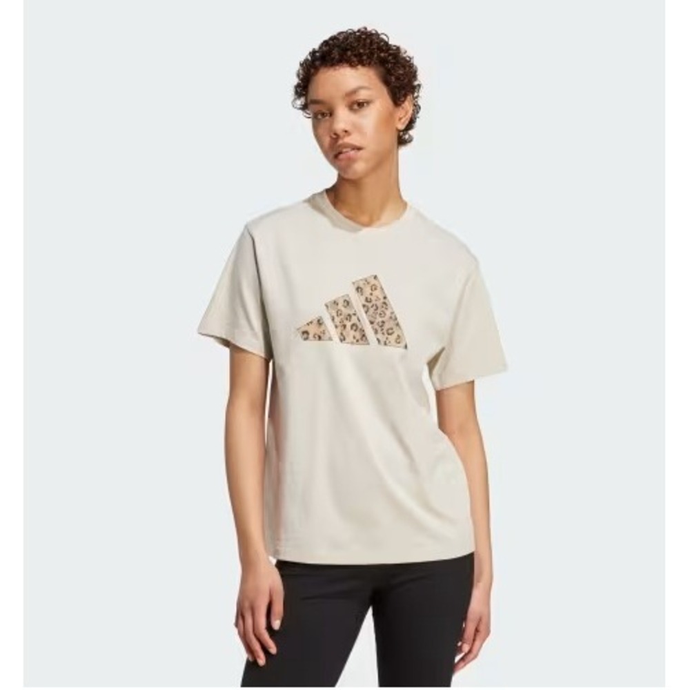Adidas Womens Graphic Tee Animal Print T-Shirt Leopard Logo Sporty Active NWT L